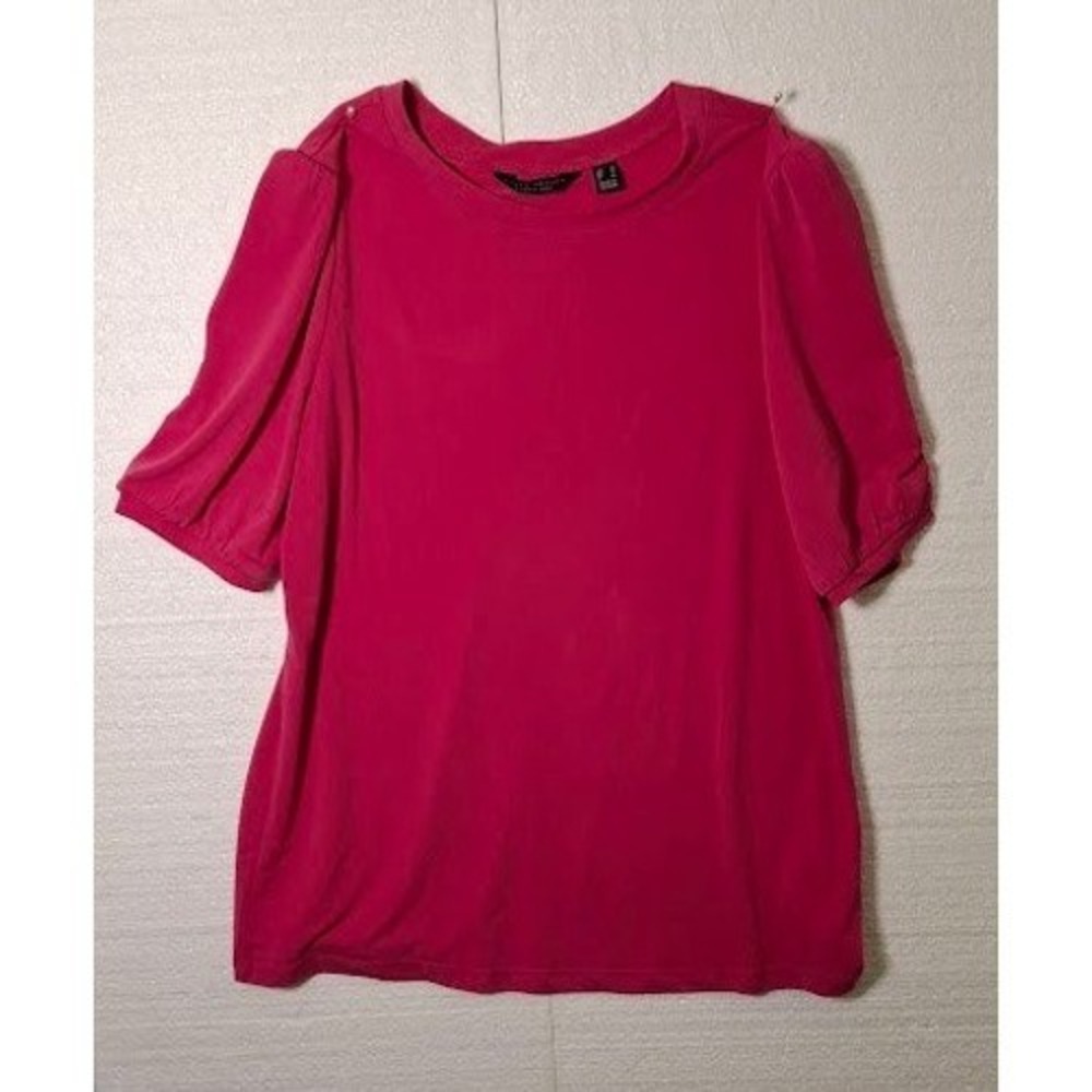 Susan Graver Every Day Magenta Pink Puff Sleeve Knit Top Blouse Womens Small